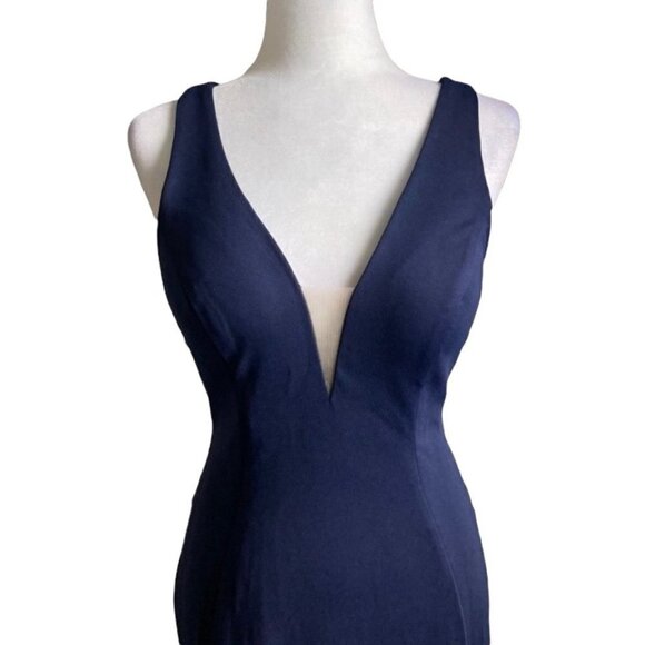 Navy Open Back Minimalist Long Formal Prom Dress US S - Picture 3 of 5